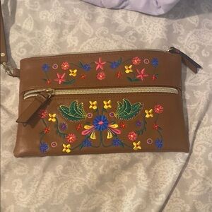 Kate Landry Embroidered Brown wristlet